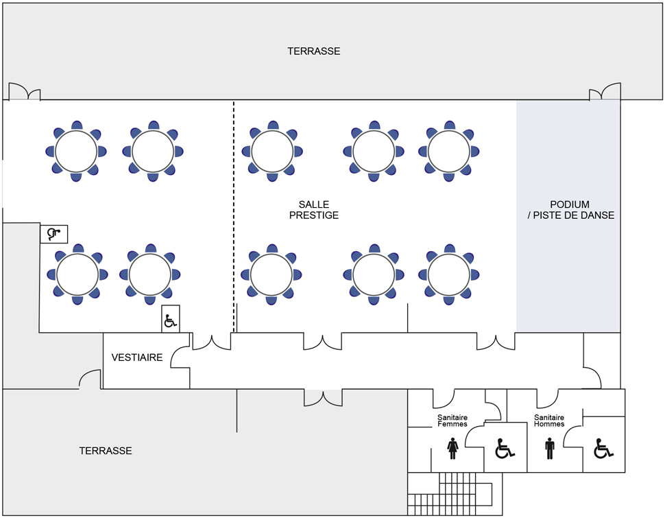 plan de la salle de réception Hippodrome de la Teste